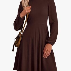 Women's Chocolate Brown Long-Sleeve Fit & Flare Dress